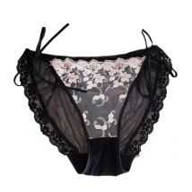 Transparent Briefs Lace-up Lingerie Sexy Panties Women Underwear Low Waist Ropa Interior Flower Embroidery Lenceria Femenina