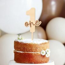 NUBECOM First Birthday Cake Topper One Cake Topper Wooden Number with Letter One Cake Decorations for Baby Shower Decorations