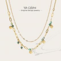 Yachan Doppels chicht Edelstahl Ketten Spleiß Halskette für Frauen 18 Karat vergoldete Kette Herz Anhänger Halsketten Schmuck Geschenk