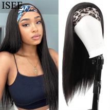 Straight Women's Headband Wig Malaysian Human Hair Wig Straight No Lace Scarf  Wigs NO Glue Natural ISEE HAIR Wig For Female