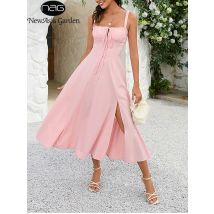 Newasia elastische Träger ärmellose Chiffon Midi Kleid rücken freie Schnürung A-Linie Mode lässig Party lange Kleider 2024 Neuankömmling