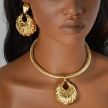 2-teiliges Schmuckset für Herren und Damen, ovale Spirale, Textur, Kragen, Anhänger, Ohrringe, orientalischer Stil, Bankette, Hochzeiten, Zubehör