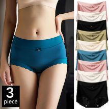 FallSweet 3-teiliges Eisseiden-Höschen für Damen, nahtlos, hoch sitzende Slips, Übergröße, Unterwäsche, Boyshort, sexy Dessous für den Alltag