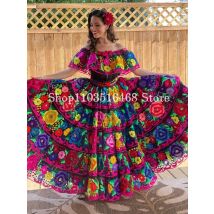 Rot schwarz mexiko charro prom party kleid elegant ein schulter blumen stickerei mit a-linie langes kleid vestidos de festa
