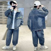 Kinder Casual Vintage Jeans und Jacke 2-teiliges Kleidungsset für Jungen Klassischer Denim-Anzug Kinder-Cowboy Frühling Herbst Trainingsanzug