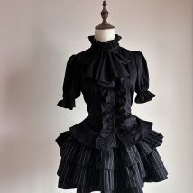 Japanische Gothic Lolita Puffärmel Hemden Y2k Ästhetische Rüschen Schleife Schlanke Bluse Tops Frauen Vintage Elegante JK Blusas