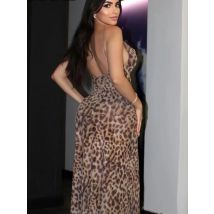 2024 sommer Frau Vintage-Mode Sexy Lange Kleid Frauen Schlank Leopard Gedruckt Backless Ärmel Sling Pullover Kleid