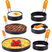 LMETJMA Eierringe Pfannkuchenform Set Set Edelstahl Spiegelei Ring Bratpfanne Pfannkuchenformer mit Silikongriff JT195