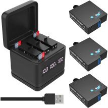 1800mAh Batteries and 3-channel USB storage charger for Gopro Hero 8/7/6/5Black with high-speed TF card reader function