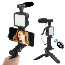 Tragbares Vlogging-Kit Video mit Stativ Bluetooth-Steuerung für SLR-Kamera Smartphone Youtube Fotografie Licht Stand Mikrofon