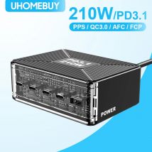 UHOMEBUY 210W 5 porte stazione di ricarica Desktop GaN PD 3.1 140W caricabatterie rapido adattatore di alimentazione per Laptop USB C per MacBook Pro iPhone 15