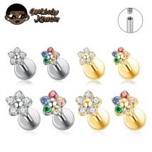 G23 tytanowy kolorowy kwiat piercing wargi kobiety 16G 18G płatek śniegu serce CZ Tragus chrząstka Helix muszla Daith kolczyki Piercing