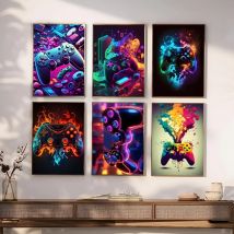 1PC Neon Game Controller Gaming Druck Poster Papier Wasserdicht HD Aufkleber Schlafzimmer Eingang Hause Wohnzimmer Bar Wand Kunst decor