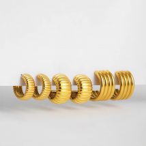 Vergoldete, breite, gerippte Creolen aus Metall in C-Form für Damen, wasserdicht, geometrisch, rund, Edelstahl-Ohrring-Schmuck