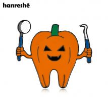Hanreshe lustige Kürbis Zahn Emaille Brosche Pin für Zahnarzt Rucksack Revers Tasche Abzeichen Dekorationen Halloween Schmuck Geschenke