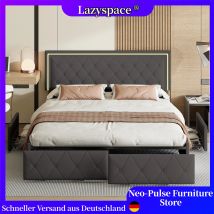 Lazyspace 4 cassetti + testiera letto LED RGB, letto imbottito in PU, letti singoli matrimoniali moderni Queen, mobili per camera da letto