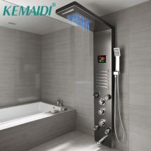 KEMAIDI Duschpaneel-Set mit 6 Funktionen und LED-Licht, Digitalanzeige, modernes Badezimmer-Duschsystem, wandmontierte Duschsäule