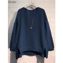 ZANZEA Vintage Sweatshirts Women Winter Pullovers Tops 2025 Autumn Long Sleeve Jumper O-Neck Casual Loose Solid Lady Sweatshirts