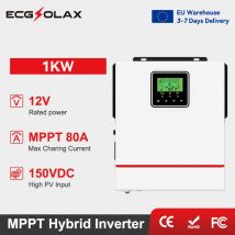 ECGSOLAX 1KW Hybrydowy Inwerter Solarny 12V 24V 220Vac z Kontrolerem Ładowania MPPT 80A, Inwerter Hybrydowy 1000W-zasilany z sieci, Maks. Napięcie PV 150VDC