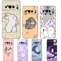 Niedliche bunte Kaninchen-Handyhülle für Google Pixel 9, 8, 7, 6, Pro, XL, 8A, 7A, 6A, TPU-Schale, weiche, stoßfeste schwarze Abdeckung