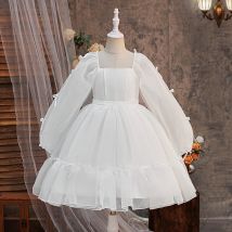 Elegante weiße Brautjungfer Prom Mädchen Kleider Gala Brautkleid Schleife Geburtstag Party Kleid Mädchen Erstkommunion Abend Kinder Kleidung