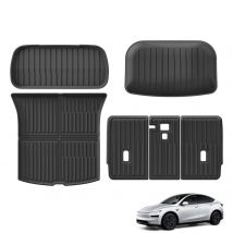 LUCKEASY para Tesla Model Y Launch Juniper 2025 2026 cojín del respaldo del asiento del maletero trasero alfombrilla antipatadas almohadilla de protección del maletero del coche TPE