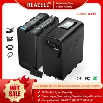 REACELL Batteria NP-F970 da 2 pezzi per batteria Sony NP-F NP-F970 NP-F975 NP-F980 NP-F960 NP-F770 NP-F750 NP-F550, con cavo micro USB