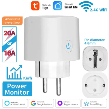 Enchufe inteligente WiFi con Monitor de potencia, enchufe europeo de 16A/20A, función de sincronización, aplicación Tuya Smart Life, funciona con Alexa y Google Home