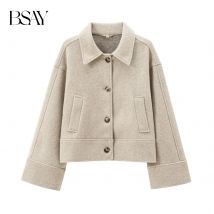 BSAY Frauen Mode Herbst Winter Tasche Neue Lose Mantel Jacke Lange Ärmeln Einreiher Revers Mäntel Chic Damen Tops Mujer