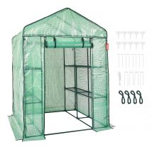 SucceBuy 4.6x4.6x6.6FT Walk-in Greenhouse with Shelves High Strength PE Cover with Zipper Door Suitable for Planting and Storage