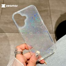 Holographische Laser Liebe Herz Klar Hülle für iPhone 16 15 14 13 12 Mini 11 Pro X XS XR Max 8 7 Plus SE stoßfeste Silikonhülle