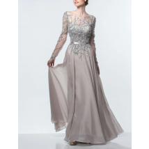 A-Linie-Kleid für die Brautmutter, elegant, formell, für Hochzeitsgäste, bodenlang, mit Juwelenausschnitt, Chiffon, Pailletten, 2025, kostenlos individuell gestaltet