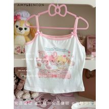Nette Cartoon Gedruckt Bogen Schlinge Weste Frauen Kleidung Sommer Neue Süße Mädchen Kawaii Crop Tops Y2K Sexy Kurze Tank Top Alle passenden