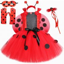 Ladybug Costume for Girls Fancy Dress Up Clothes Red Dots Ladybird Tutu Dress Beetle Wings Kids Halloween Carnival Party Dresses
