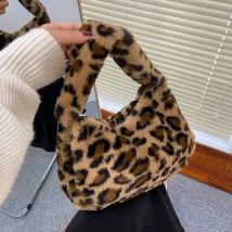 Y2k Koreanische Plüsch Retro Leopard Print Taschen für Frauen Unterarm Taschen Leopard Zebra Muster Flauschigen Tragetaschen Kleine Geldbörsen Handtaschen