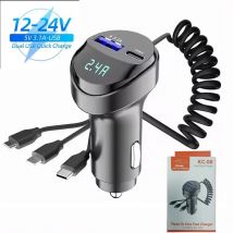 3-in-1-Auto-Ladekabel-Adapter mit 3,1 A USB Typ C für Samsung IPhone Huawei Schnelllade-Ladegeräte mit Digitalanzeige