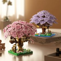 DIY Verfärbung Kirschblüte Blume Rosa Baum Haus Zug Montage Bausteine Klassische Modell Ziegel Sets Kind Junge Mädchen