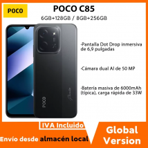 Versión global del smartphone POCO C85 Pantalla Dot Drop de 6,9" Cámara dual Al de 50 MP Batería de gran capacidad de 6000 mAh Carga rápida de 33 W Xiaomi HyperOS 2 Potente procesador octa-core