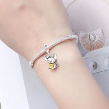 CYCUFF S925 Sterling Silber Nette Maus Essen Käse Tier Serie Frauen Armband Charms Schmuck Party Perlen DIY Trendy Geschenke