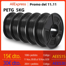 Filamento SUNLU PETG 3D, 1KG, 1,75 MM, 5 rollos organizados, sin obstrucciones, sin burbujas, inodoro, ecológico, buena dureza