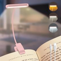Rosa Buchlicht, 3 Farben, USB wiederaufladbar, Leselicht, warmes, kühles Weiß, Tageslicht, tragbar, flexibel, einfach zu befestigen, Nachtleselampe