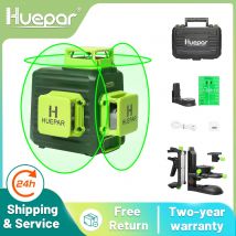 Huepar 3D Cross Line livello Laser autolivellante 12 linee batteria agli ioni di litio a raggio verde con porta di ricarica di tipo C e custodia rigida