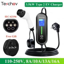 Teschev Tipo 2 Caricatore EV portatile 16A 1 fase 3,5 kW Caricatore per auto elettrica IEC 62196 EVSE Stazione di ricarica EV Wallbox di ricarica