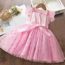 2024 neue Sommer Kinder Mädchen Party Kleid für Kinder kurzarm Solide Kind Kleidung Blumen Mädchen Geburtstag Prinzessin Kleid 2-6Y