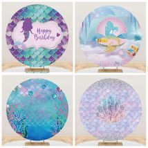 Yeele Undersea Mermaid Scales Baby Birthday Party Round Elasticity Backdrop Circle Photography Background For Photo Studio