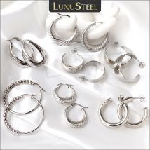 LUXUSTEEL Neue 2023 Edelstahl Metall Creolen Für Frauen Männer Unisex Anti Allergie Silber Farbe Geometrische Punk Ohr Schmuck