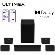 ULTIMEA 500W 7.1-kanałowy soundbar Dolby Atmos z bezprzewodowym subwooferem i 4 głośnikami surround, system kina domowego z kontrolą aplikacji