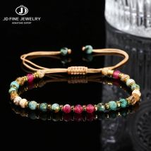 JD kamień naturalny fasetowany afryka turkusy kolorowy chalcedon pleciona bransoletka kobiety Bohe ręcznie robiona lina regulowana biżuteria na prezent
