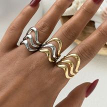 Anelli geometrici a due toni lineari minimalisti Anello impilabile irregolare cavo in acciaio inossidabile Accessori da donna Regalo per feste