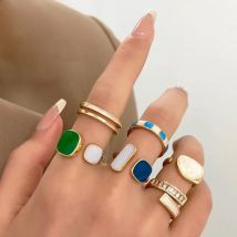 LATS 6PCS Einstellbare Bunte Tropf Glasur Ring Frauen Mode Retro Geometrische Gold Farbe Metall Ringe Hochzeit Schmuck Geburtstag geschenk